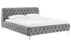 Design Bett MODERN BAROCK 160x200cm grau Samt Chesterfield Doppelbett