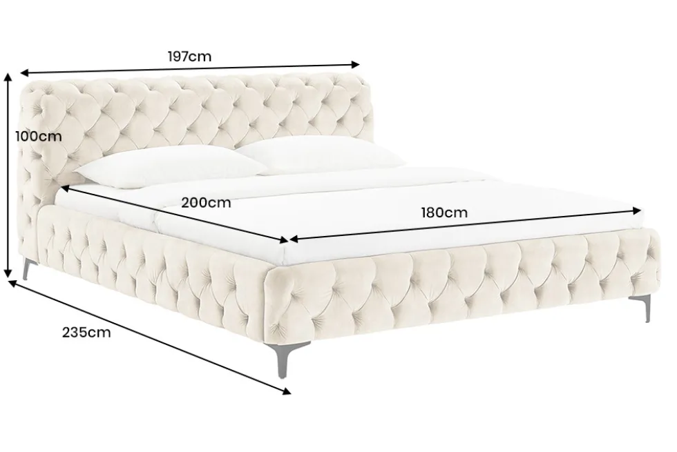 Design Bett MODERN BAROCK 180x200cm champagner Samt Chesterfield Doppelbett