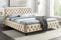 Design Bett MODERN BAROCK 180x200cm champagner Samt Chesterfield Doppelbett