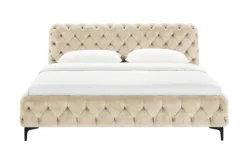 Design Bett MODERN BAROCK 180x200cm champagner Samt Chesterfield Doppelbett