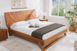 Design Bett SCORPION 180x200cm braun Mangoholz 3D Schnitzerei Massivholz Doppelbett