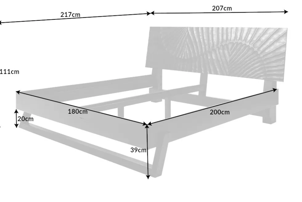 Design Bett SCORPION 180x200cm schwarz Mangoholz 3D Schnitzerei Massivholz Doppelbett