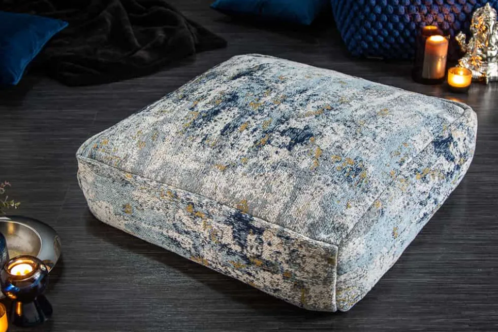 Design Bodenkissen XL ABSTRAKT 70cm blau beige abstraktes Muster Sitzpouf