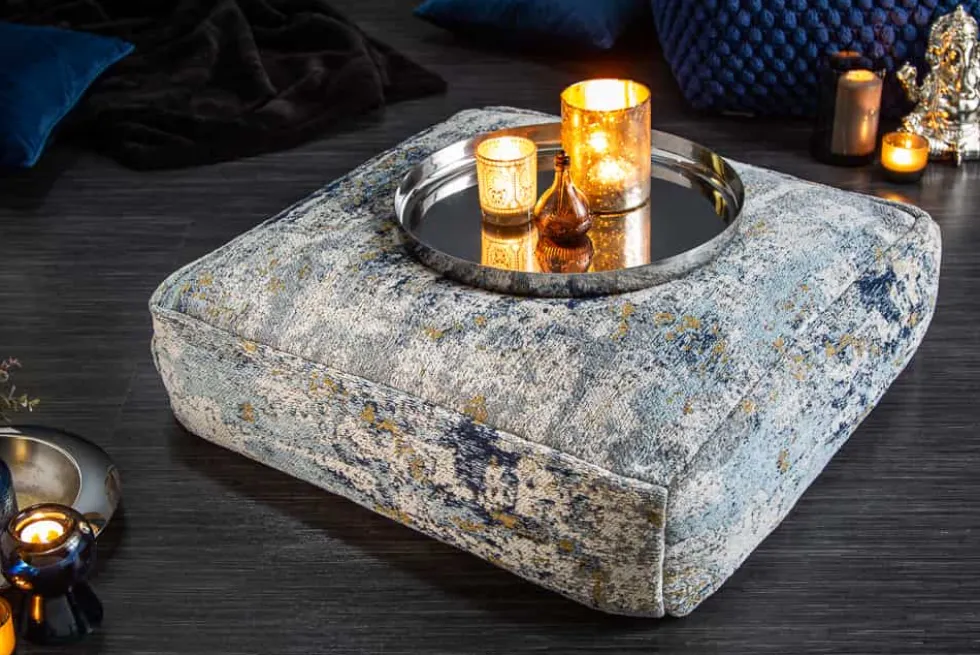 Design Bodenkissen XL ABSTRAKT 70cm blau beige abstraktes Muster Sitzpouf