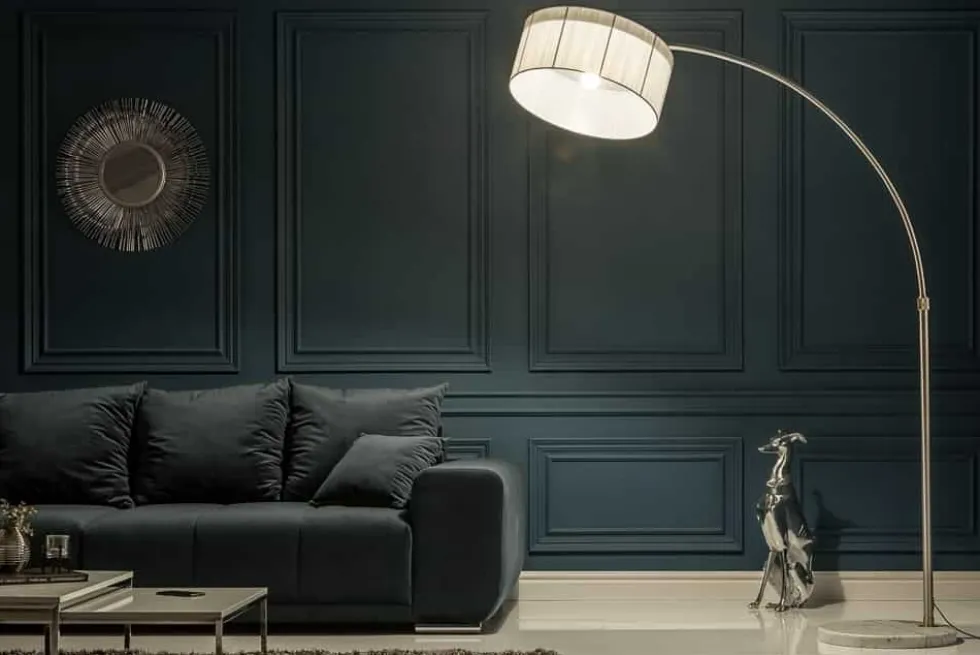 Design Bogenlampe EXTENSO 230cm weiß Stehlampe mit weißem Marmorfuß
