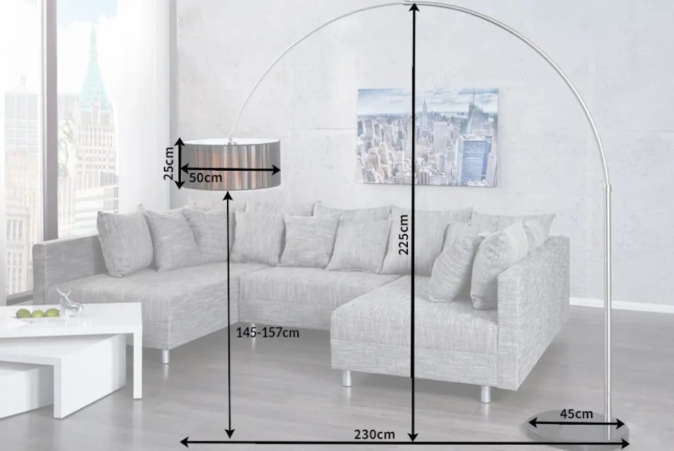 Design Bogenlampe EXTENSO 230cm schwarz Stehlampe mit Marmorfuß