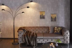 Design Bogenlampe FIVE LIGHTS 210cm schwarz gold Stehlampe mit Marmorfuß