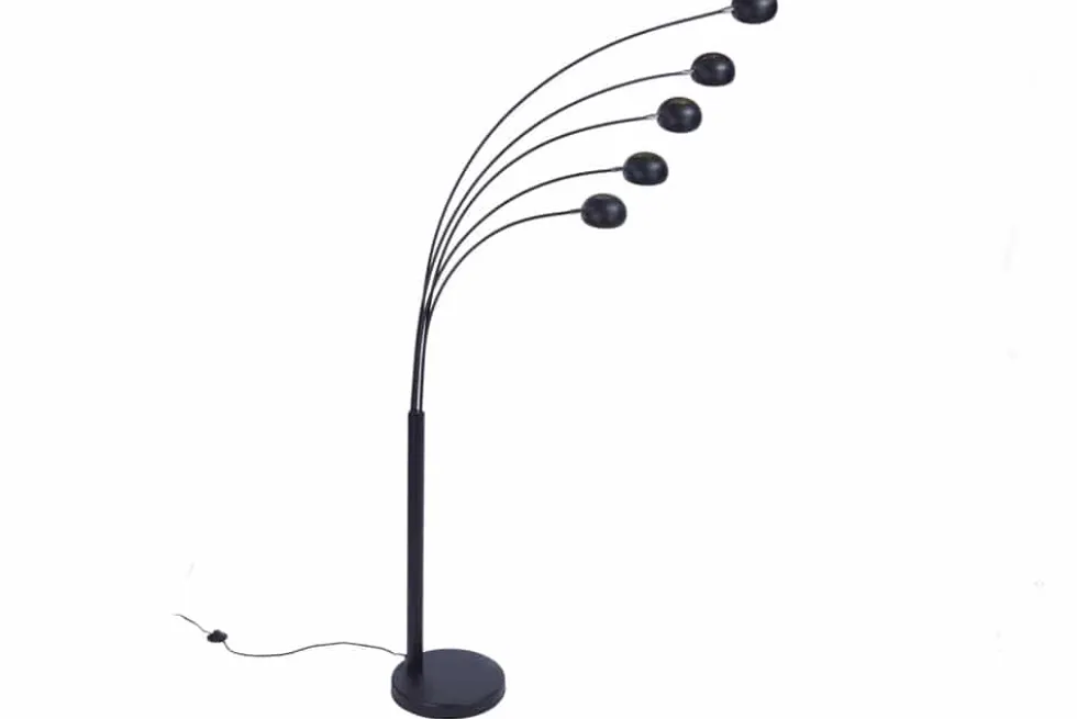 Design Bogenlampe FIVE LIGHTS 210cm schwarz gold Stehlampe mit Marmorfuß
