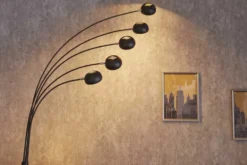 Design Bogenlampe FIVE LIGHTS 210cm schwarz gold Stehlampe mit Marmorfuß