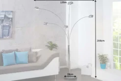 Design Bogenlampe FIVE LIGHTS 205cm chrom Stehlampe mit schwarzem Marmorfuß