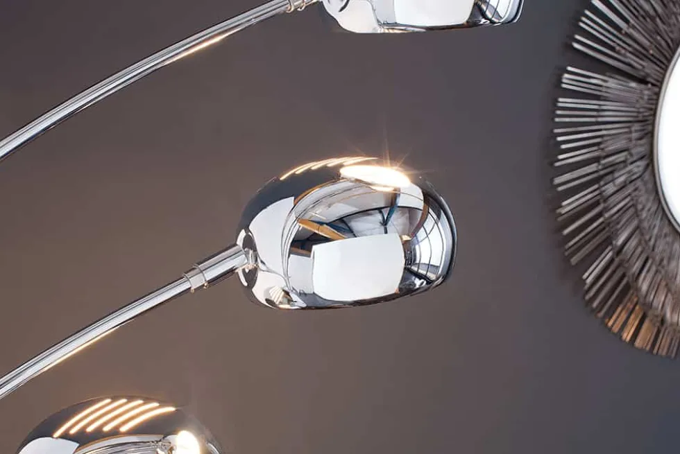 Design Bogenlampe FIVE LIGHTS 205cm chrom Stehlampe mit schwarzem Marmorfuß