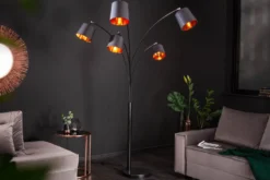 Design Bogenlampe LEVELS 205cm schwarz gold 5 neigbare Leinenschirme Stehlampe