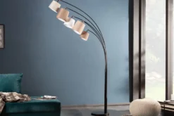 Design Bogenlampe LEVELS 205cm weiß beige braun 5 Leinenschirme Stehlampe