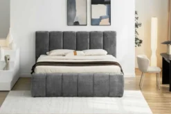 Design Boxbett ADLON 180x200cm grau Chenille mit Stauraum und Lattenrost