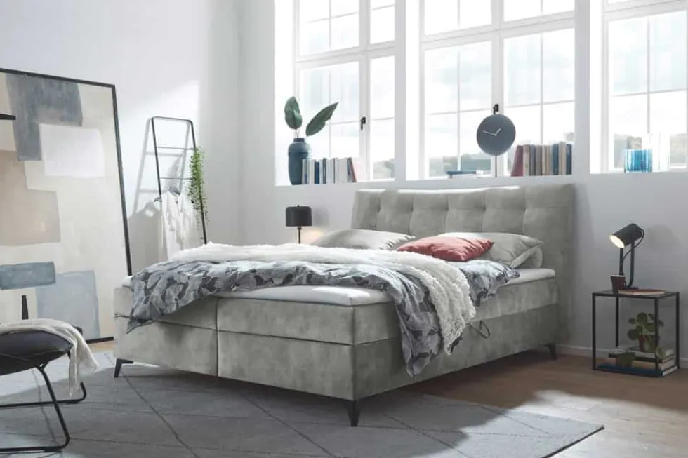 Design Boxbett DECADENCIA 180x200cm silbergrau Samt mit Stauraum Matratze Topper