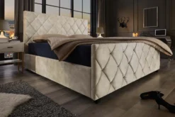 Design Boxbett ELYSIUM 160x200cm champagner beige Samt mit Stauraum und Lattenrost