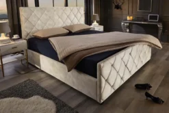 Design Boxbett ELYSIUM 160x200cm champagner beige Samt mit Stauraum und Lattenrost