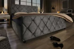 Design Boxbett ELYSIUM 180x200cm dunkelgrau Samt mit Stauraum und Lattenrost