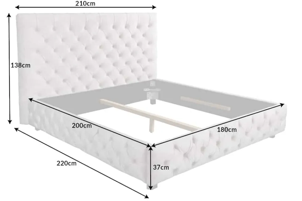 Design Boxbett PARIS 180x200cm beige Leinen Chesterfield Doppelbett