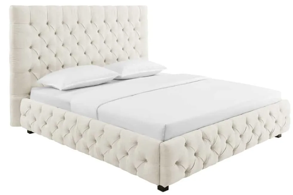 Design Boxbett PARIS 180x200cm beige Leinen Chesterfield Doppelbett