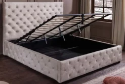 Design Boxbett PARIS 160x200cm champagner beige Samt mit Stauraum und Lattenrost
