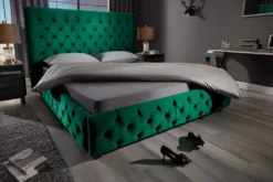 Design Boxbett PARIS 180x200cm dunkelgrün Samt Chesterfield Doppelbett