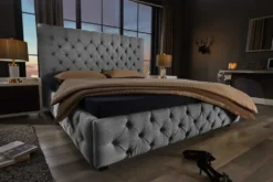 Design Boxbett PARIS 180x200cm grau Leinen Chesterfield Doppelbett