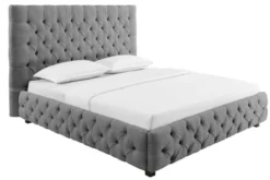 Design Boxbett PARIS 180x200cm grau Leinen Chesterfield Doppelbett