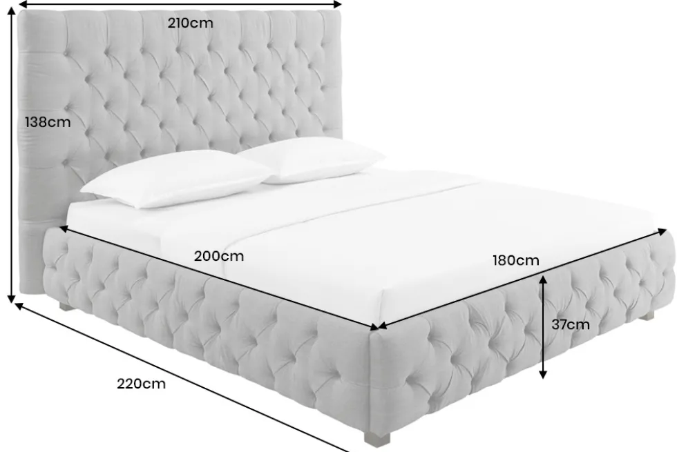 Design Boxbett PARIS 180x200cm grau Leinen Chesterfield Doppelbett