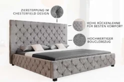 Design Boxbett PARIS 180x200 cm grau Bouclé Chesterfield