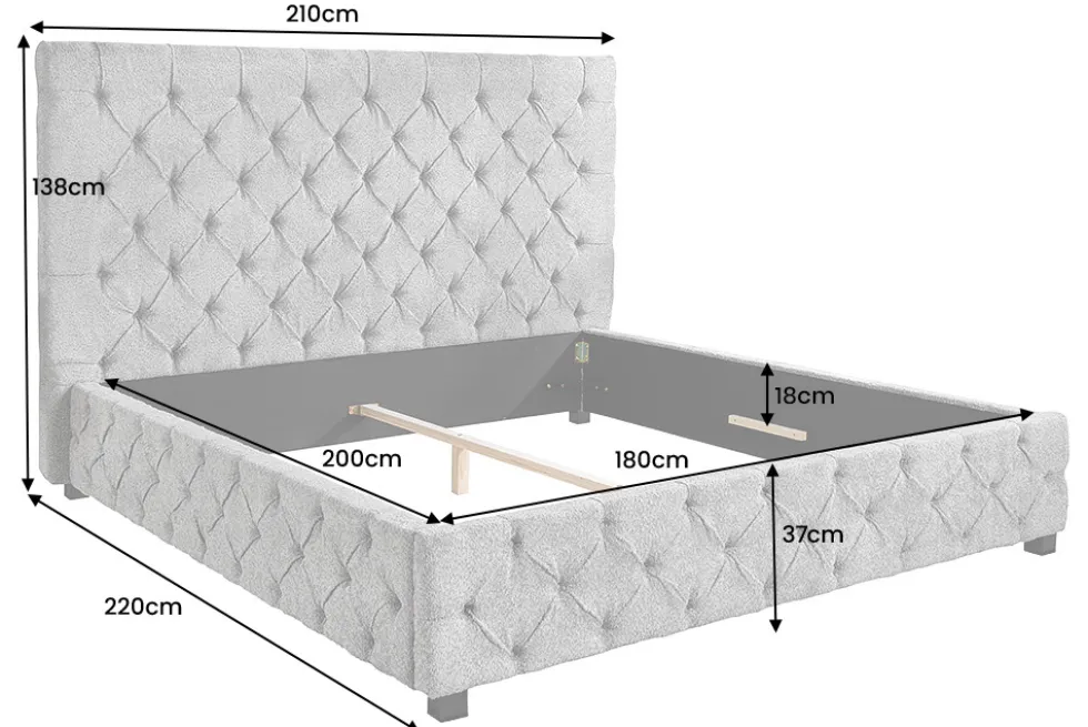 Design Boxbett PARIS 180x200 cm grau Bouclé Chesterfield