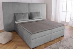 Design Boxspringbett SUITE HOTELBETT 180x200cm silber grau Samt inkl. Stauraum Topper