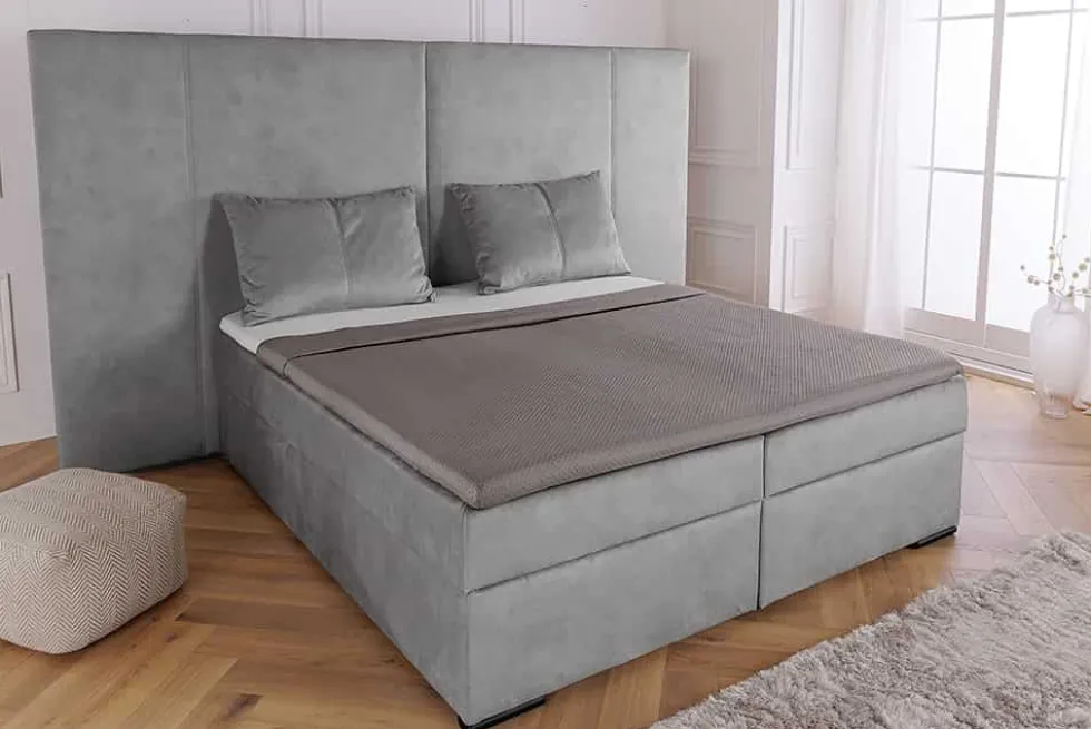 Design Boxspringbett SUITE HOTELBETT 180x200cm silber grau Samt inkl. Stauraum Topper