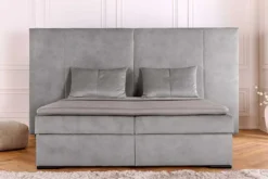Design Boxspringbett SUITE HOTELBETT 180x200cm silber grau Samt inkl. Stauraum Topper