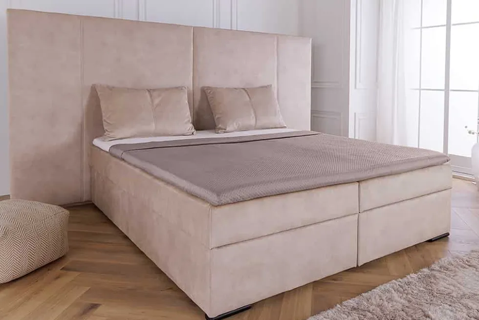 Design Boxspringbett SUITE HOTELBETT 180x200cm beige Samt inkl. Stauraum Topper
