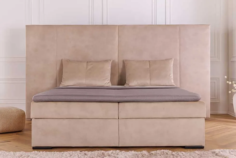Design Boxspringbett SUITE HOTELBETT 180x200cm beige Samt inkl. Stauraum Topper