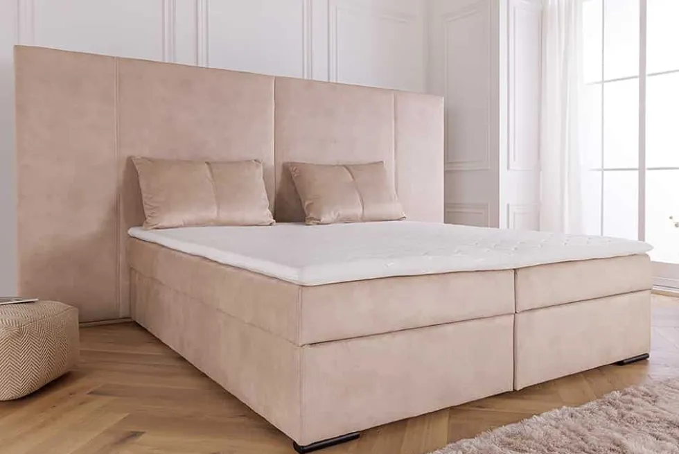 Design Boxspringbett SUITE HOTELBETT 180x200cm beige Samt inkl. Stauraum Topper