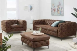 Design Chesterfield Sessel MODERN BAROCK 120cm antik braun Microfaser mit Federkern