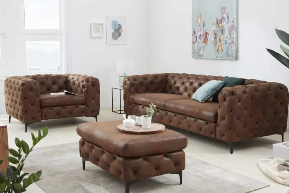 Design Chesterfield Sessel MODERN BAROCK 120cm antik braun Microfaser mit Federkern