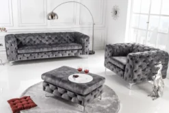 Design Chesterfield Sessel MODERN BAROCK 120cm dunkelgrau Samt