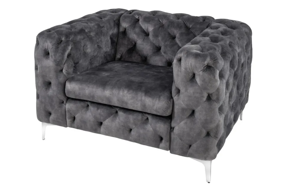 Design Chesterfield Sessel MODERN BAROCK 120cm dunkelgrau Samt