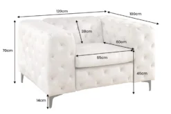 Design Chesterfield Sessel MODERN BAROCK 120cm champagner beige Samt Federkern