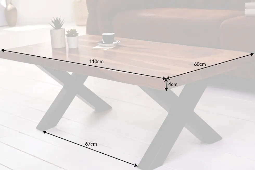 Design Couchtisch AMAZONAS 110cm braun Sheesham Massivholz Baumkante