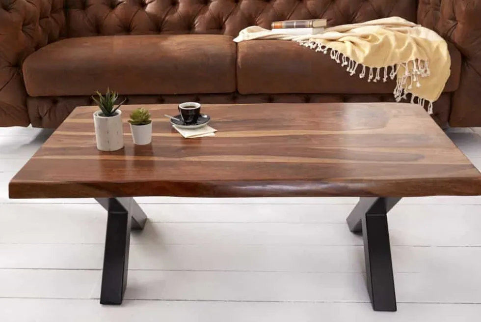 Design Couchtisch AMAZONAS 110cm braun Sheesham Massivholz Baumkante