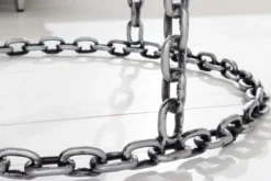 Design Couchtisch CHAINS 65cm silber handmade Metall rund Glasplatte Kettengestell