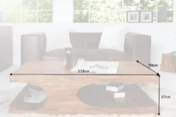 Design Couchtisch CUBUS 120cm braun Sheesham Massivholz stone finish mit Stauraum