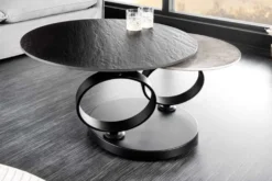 Design Couchtisch DANCING RINGS schwarz grau rund drehbar Keramik Metall
