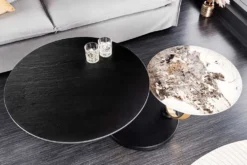 Design Couchtisch DANCING RINGS schwarz rund drehbar Pandora Keramik schwarz Metall