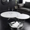 Design Couchtisch DANCING RINGS weiß rund drehbar Marmor Keramik Chrome Gestell