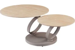 Design Couchtisch DANCING RINGS natur rund drehbar Travertin Keramik champagner greige